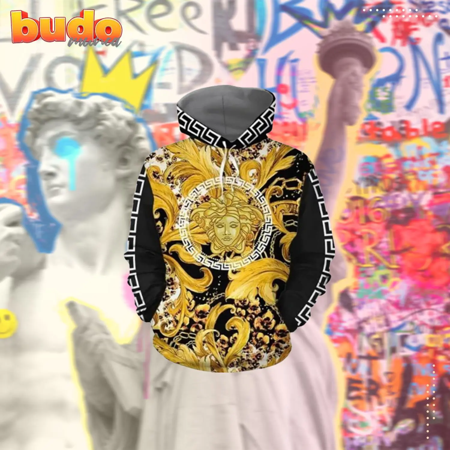 Gianni versace black gold unisex hoodie for men women luxury brand clothing clothes outfit - hot new